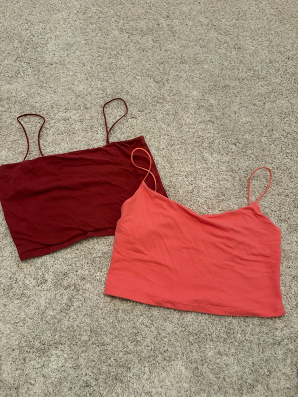 Aeropostale Coral and Burgundy Spaghetti-Strap Camisoles
